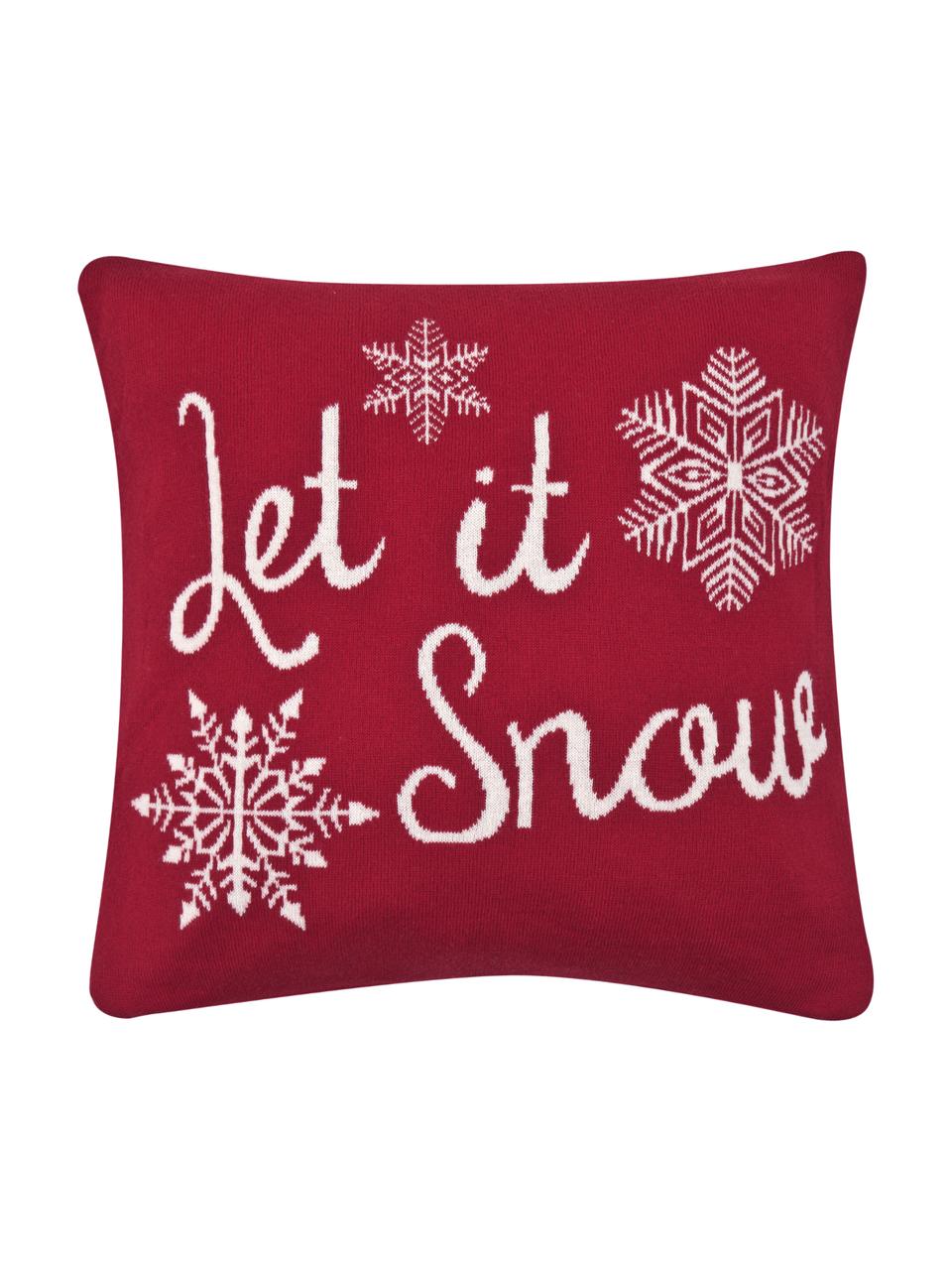 Poszewka na poduszkę z dzianiny Let it Snow, Bawełna, Czerwony, kremowobiały, S 40 x D 40 cm
