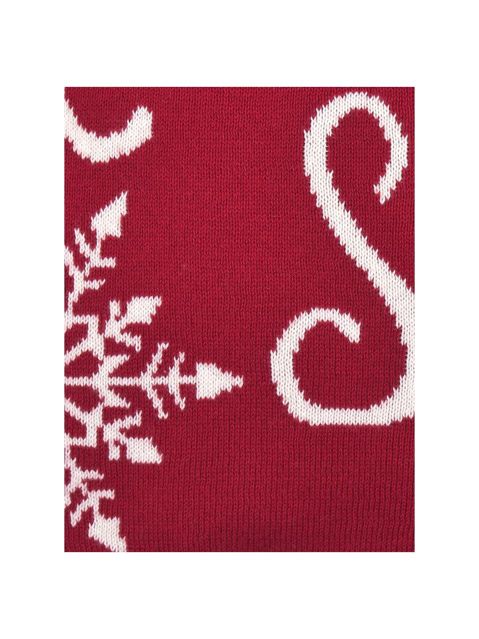 Strick-Kissenhülle Let it Snow in Rot/Weiß mit Schriftzug, Baumwolle, Rot, Cremeweiß, B 40 x L 40 cm