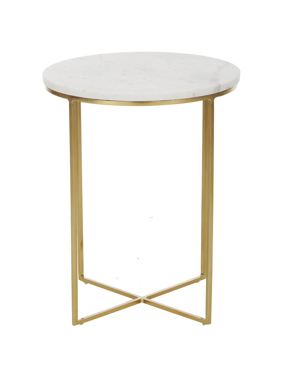 Table d'appoint ronde marbre Alys, Blanc, marbré, couleur dorée, Ø 40 x haut. 50 cm