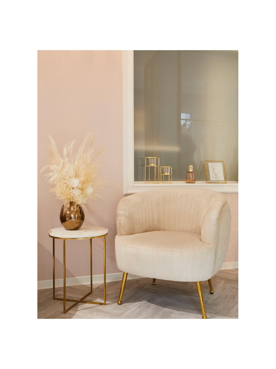 Tavolino rotondo in marmo Alys, Struttura: metallo verniciato a polv, Bianco marmorizzato, dorato, Ø 40 x Alt. 50 cm