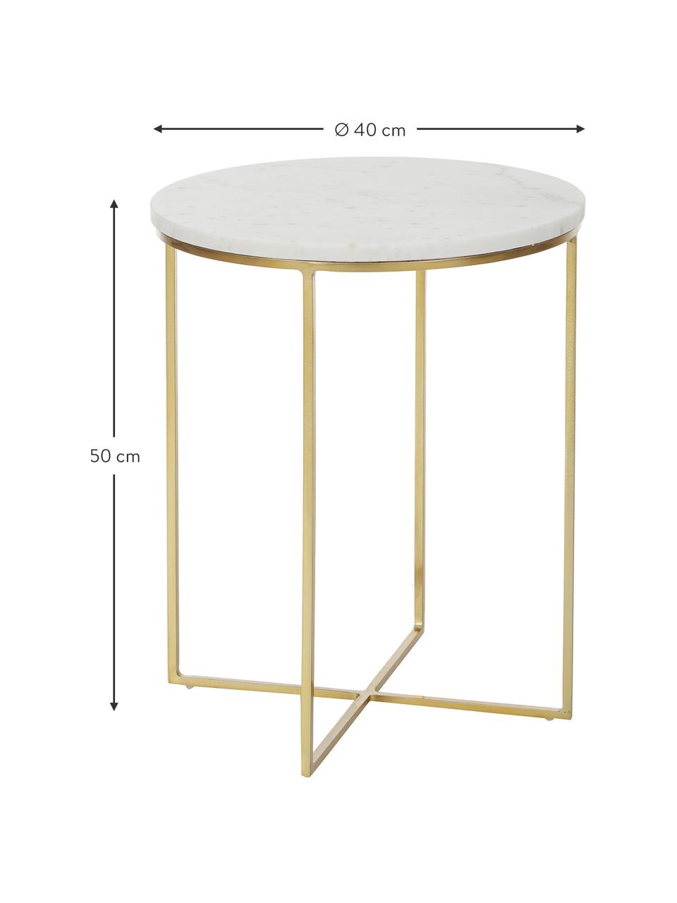 Table d'appoint ronde marbre Alys, Blanc, marbré, couleur dorée, Ø 40 x haut. 50 cm