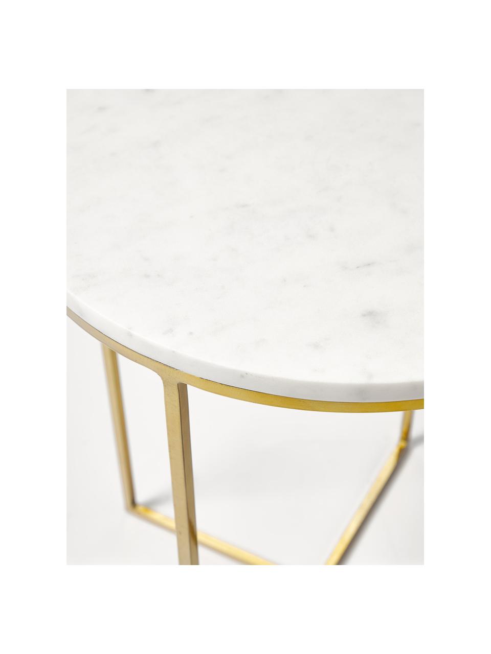 Runder Marmor-Beistelltisch Alys, Tischplatte: Marmor, Gestell: Metall, pulverbeschichtet, Weiß marmoriert, Goldfarben, Ø 40 x H 50 cm