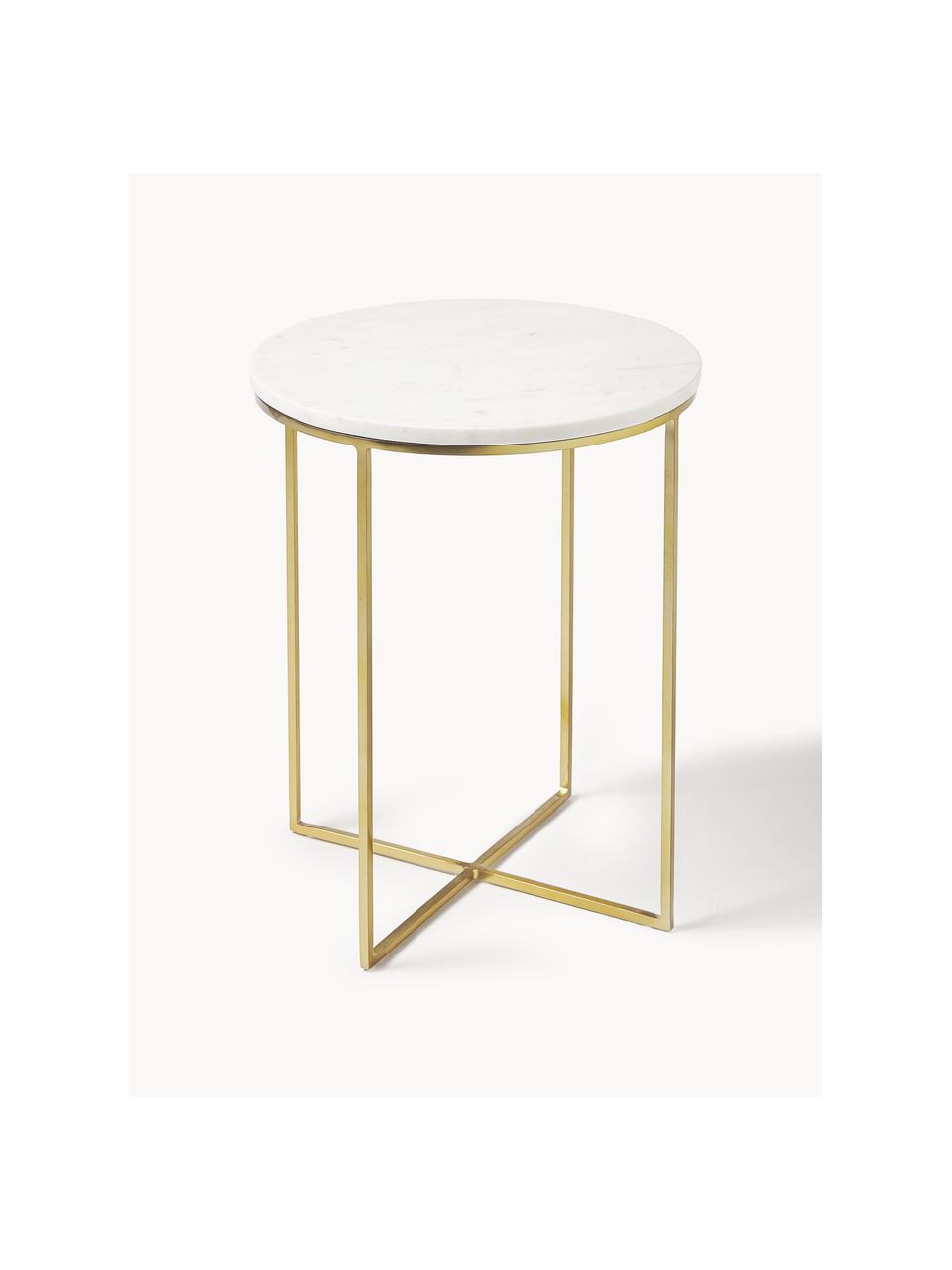 Table d'appoint ronde look marbre Alys, Blanc marbré, doré, Ø 40 x haut. 50 cm