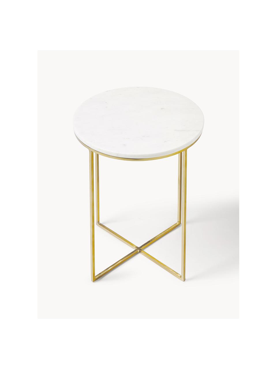 Table d'appoint ronde look marbre Alys, Blanc marbré, doré, Ø 40 x haut. 50 cm