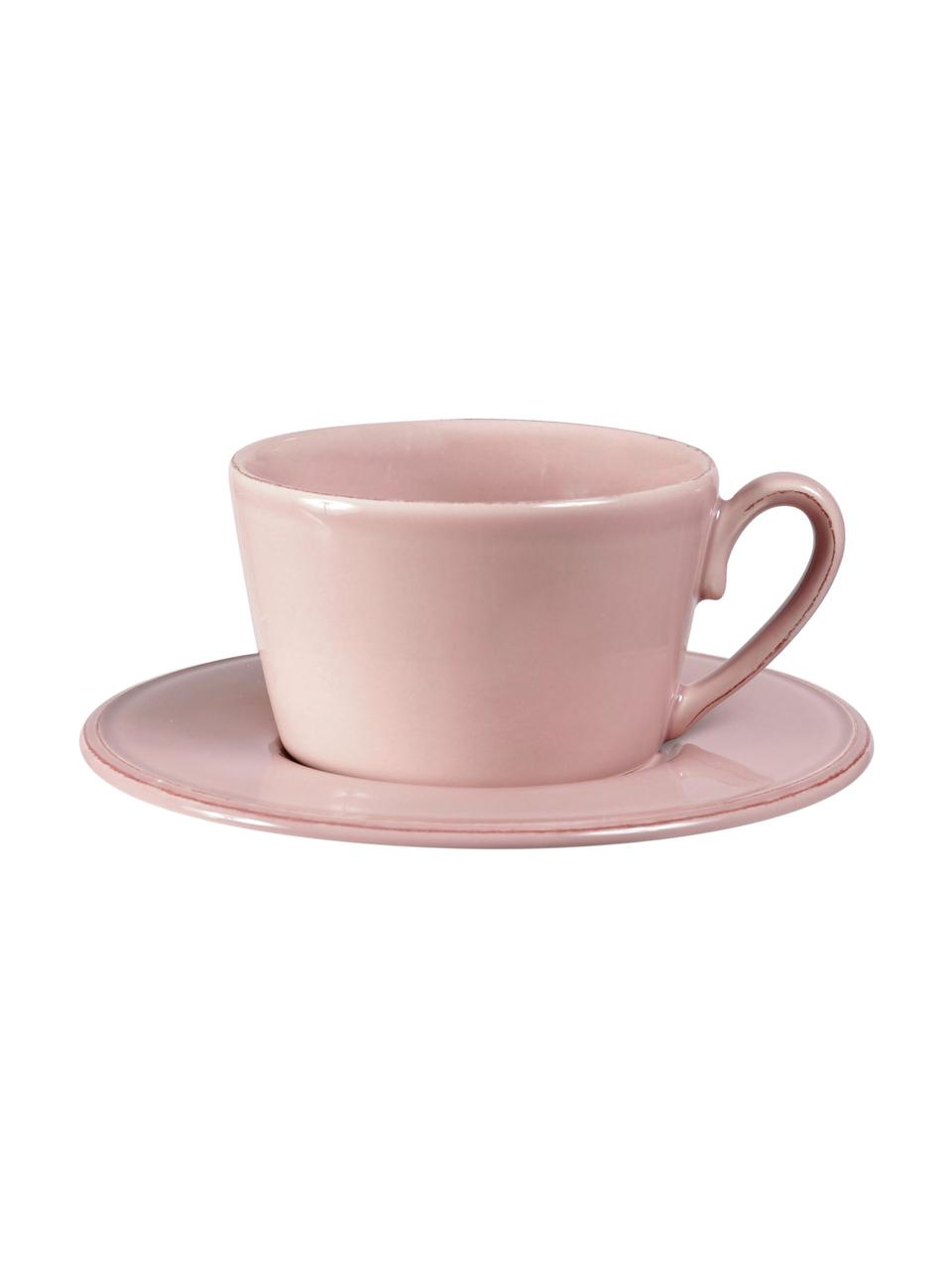 Taza de té con platito Constance, estilo rústico, Gres, Rosa, Ø 19 x Al 8 cm