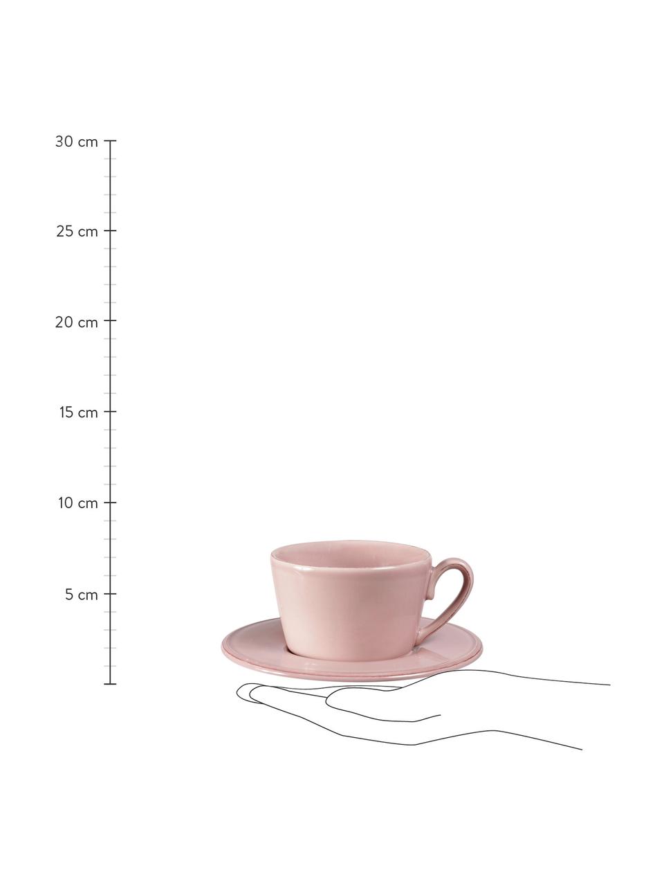 Taza de té con platito Constance, estilo rústico, Gres, Rosa, Ø 19 x Al 8 cm