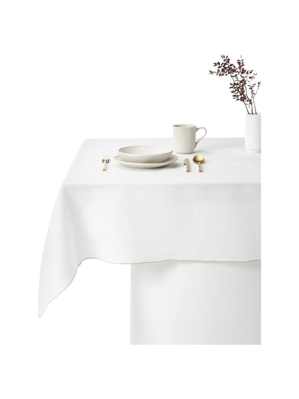 Linnen tafelkleed Kennedy met bies, 100% gewassen linnen, Europees Vlas gecertificeerd, Wit, B 140 x L 250 cm