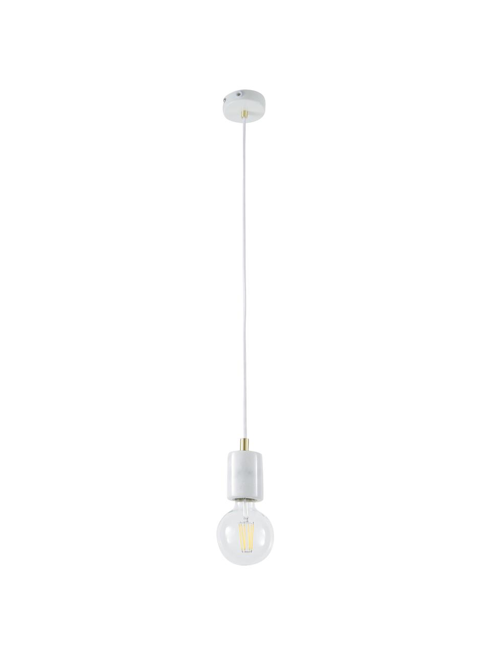 Lámpara de techo pequeña de mármo Siv, Pantalla: mármol, Anclaje: metal recubierto, Cable: cubierto en tela, Mármol blanco, Ø 6 x Al 10 cm