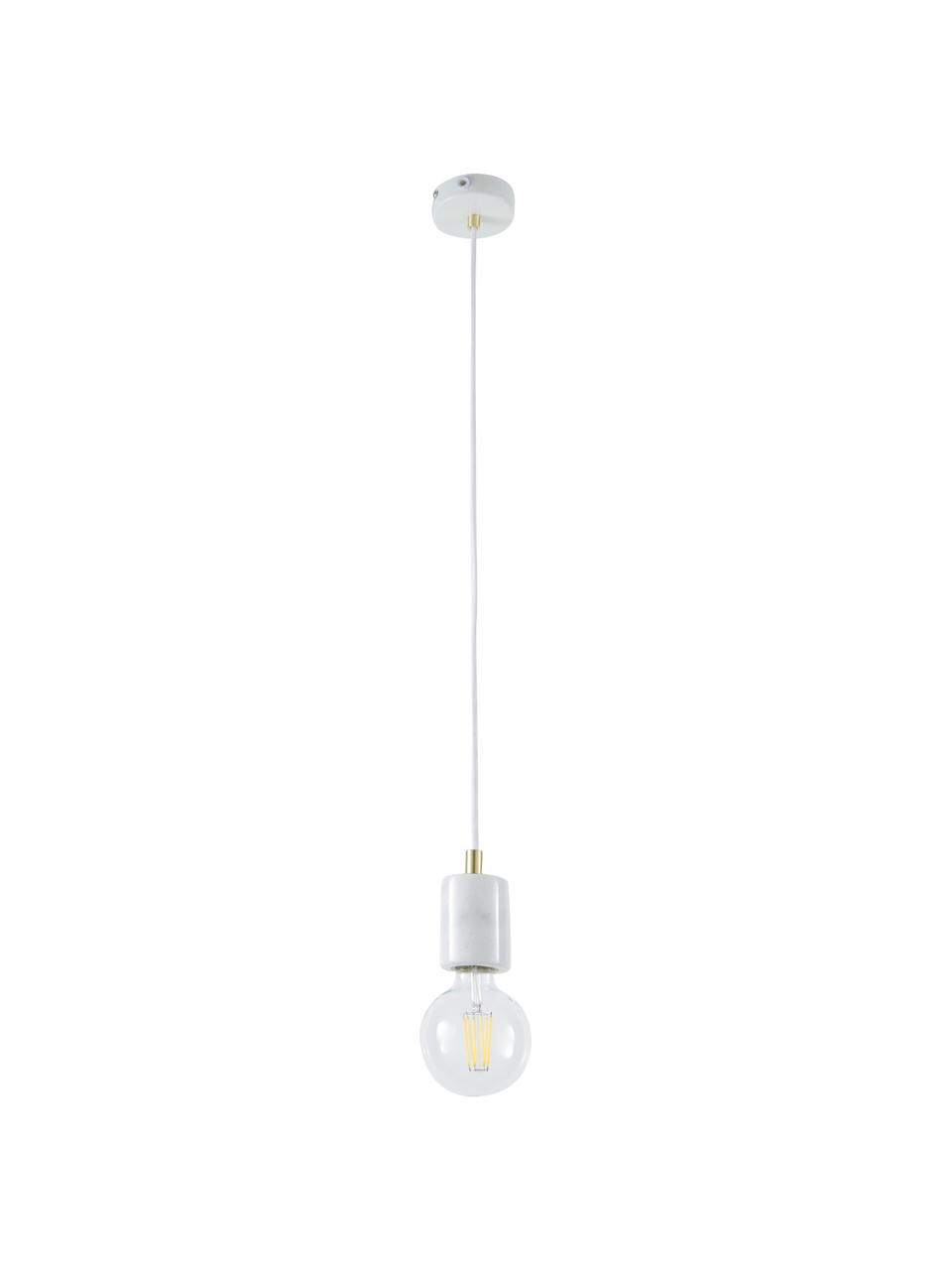 Petite suspension marbre ampoule nue Siv, Blanc, couleur laitonnée, Ø 6 x haut. 10 cm