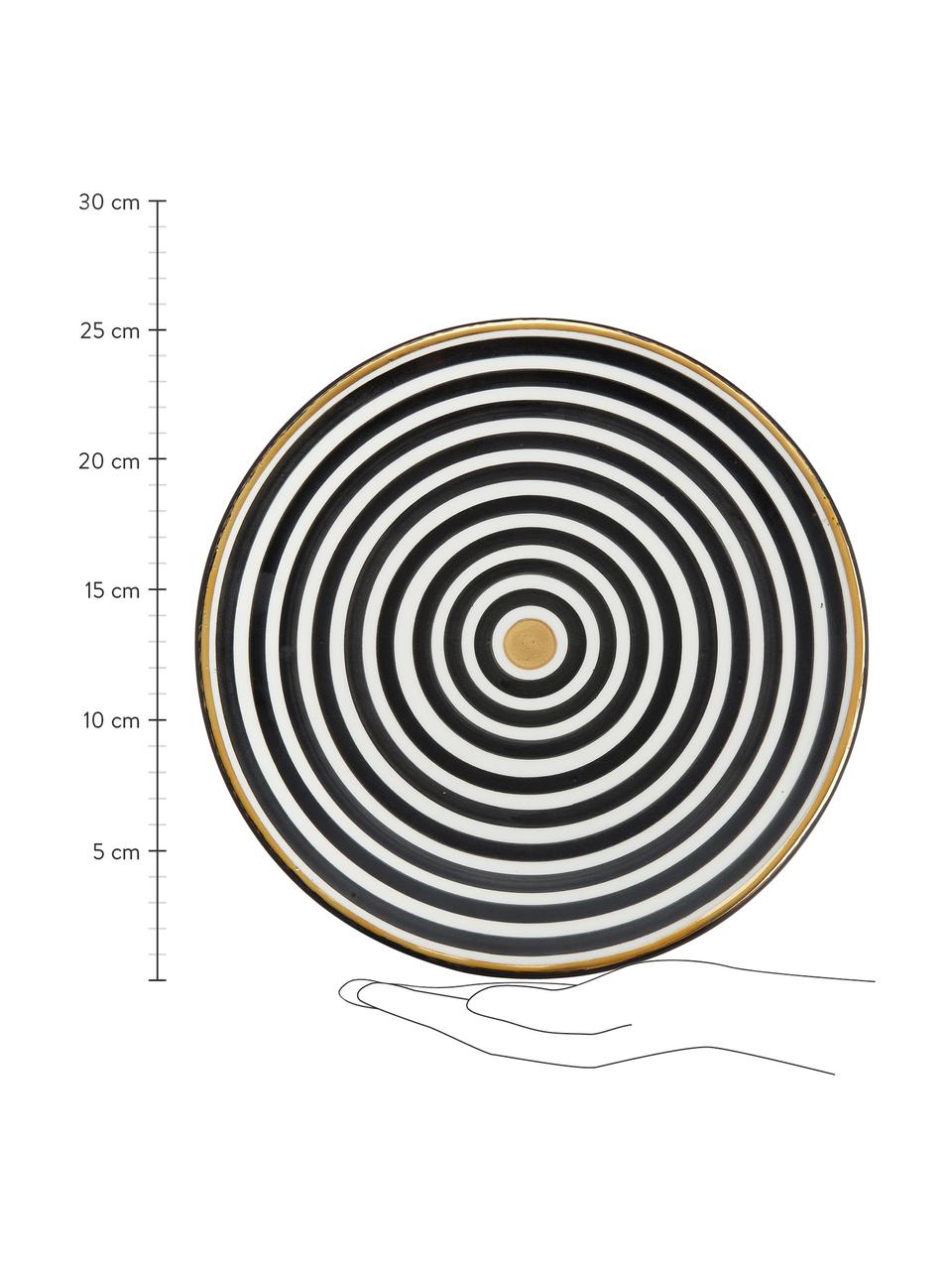 Handgemaakt Marokkaans dinerbord Assiette met goudkleurige rand, Keramiek, Zwart, crèmekleurig, goudkleurig, Ø 26 x H 2 cm