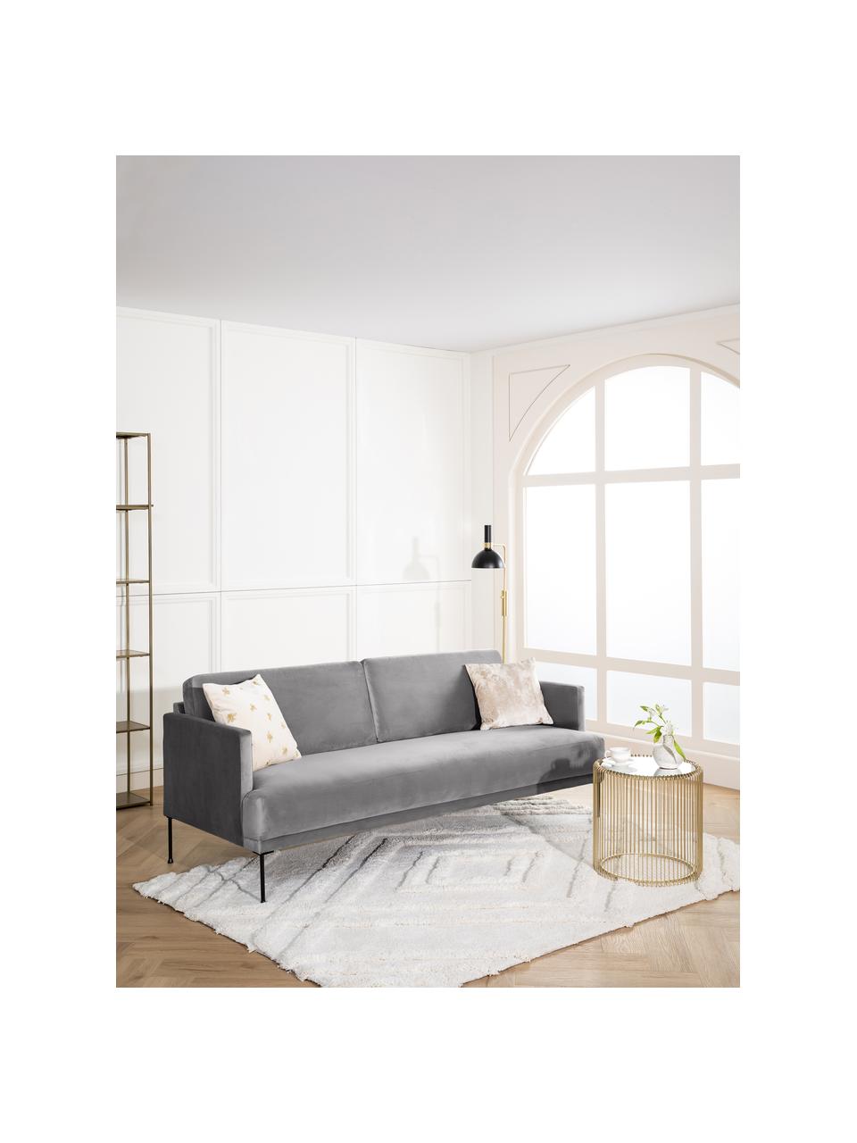 Fluwelen bank Fluente (3-zits) met metalen poten, Bekleding: fluweel (hoogwaardig poly, Frame: massief grenenhout, FSC-g, Poten: gelakt metaal, Fluweel lichtgrijs, B 196 x D 85 cm
