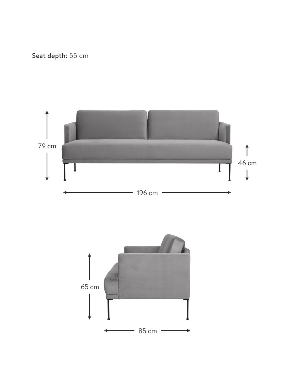 Sofá de terciopelo Fluente (3 plazas), Tapizado: terciopelo (poliéster de , Estructura: madera de pino maciza, Patas: metal con pintura en polv, Terciopelo gris claro, An 196 x F 85 cm