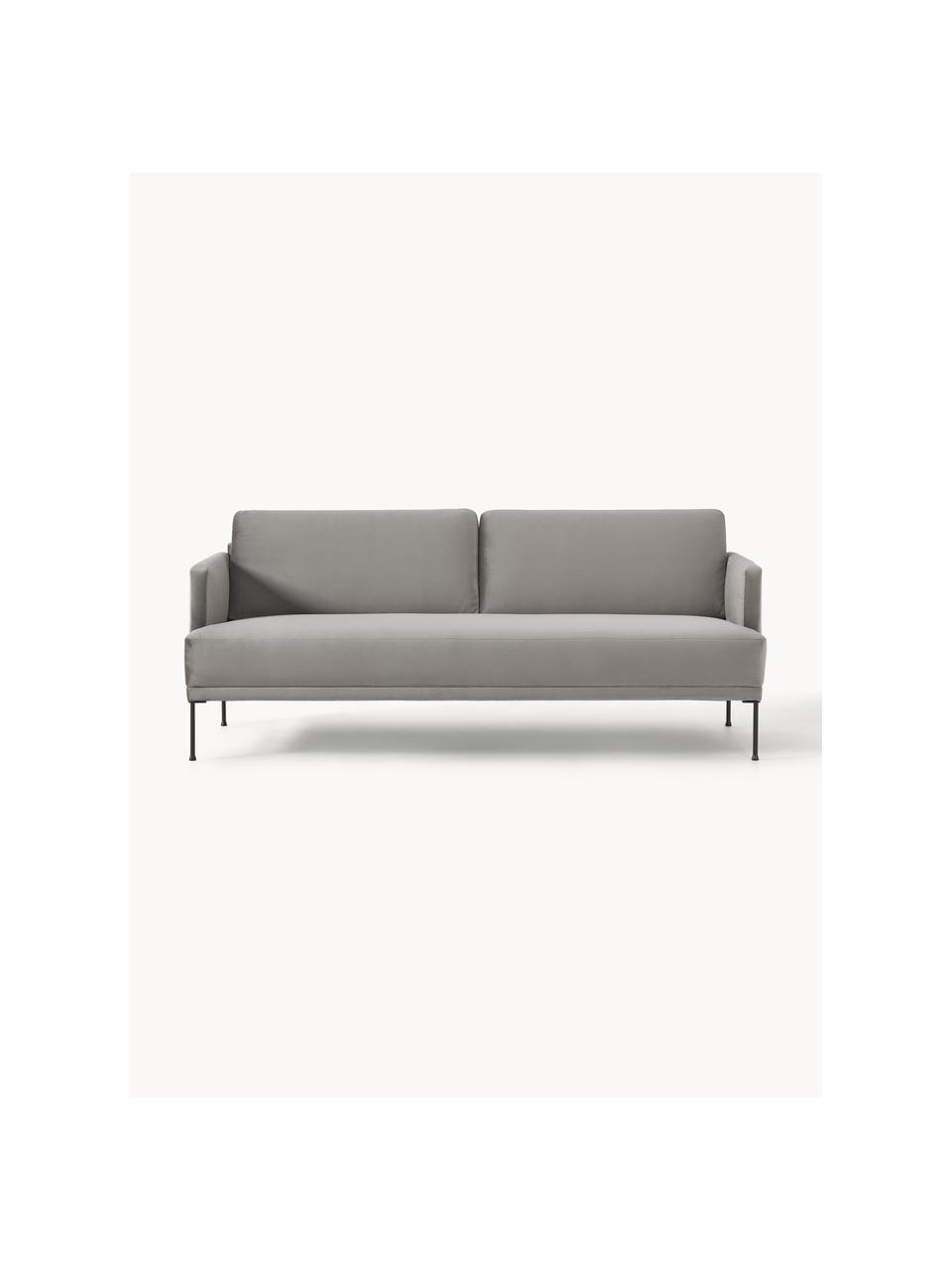 Sofa z aksamitu Fluente (3-osobowa), Tapicerka: aksamit (wysokiej jakości, Stelaż: lite drewno sosnowe, Nogi: metal malowany proszkowo , Szary aksamit, S 196 x G 85 cm