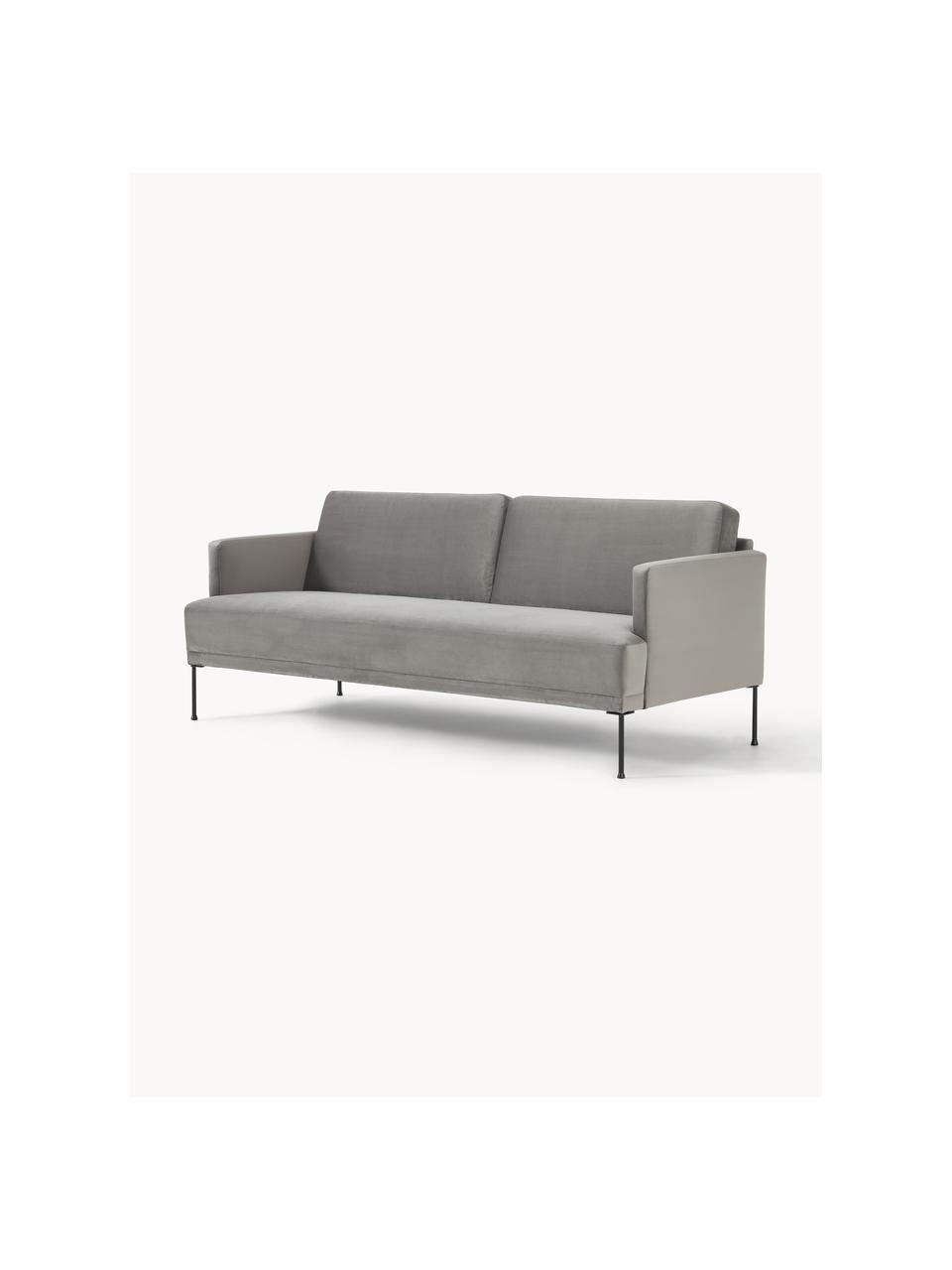 Sofa z aksamitu Fluente (3-osobowa), Tapicerka: aksamit (wysokiej jakości, Stelaż: lite drewno sosnowe, Nogi: metal malowany proszkowo , Szary aksamit, S 196 x G 85 cm