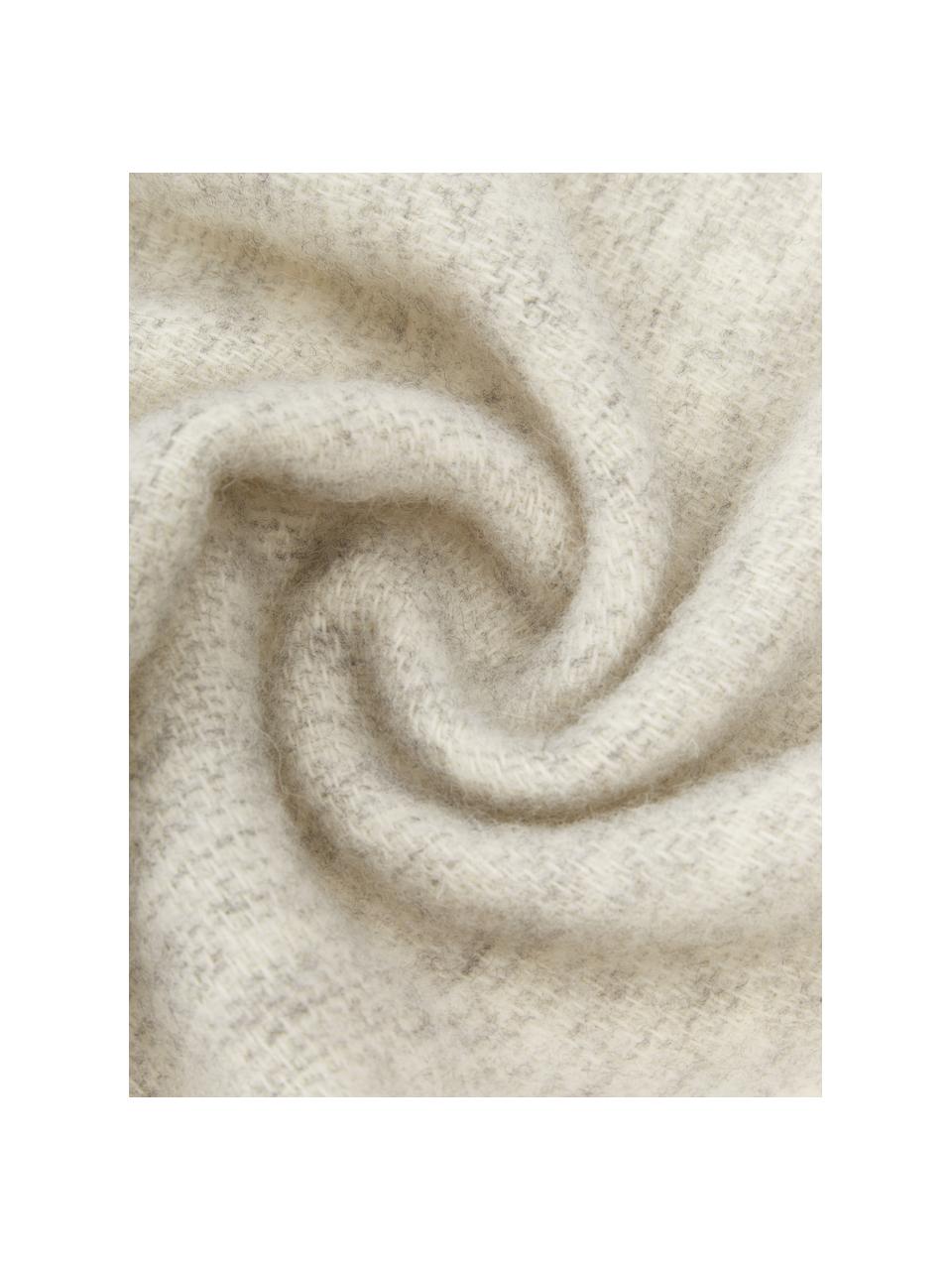 Coperta in lana con motivo a spina di pesce e frange Tirol, Beige chiaro, Larg. 140 x Lung. 200 cm