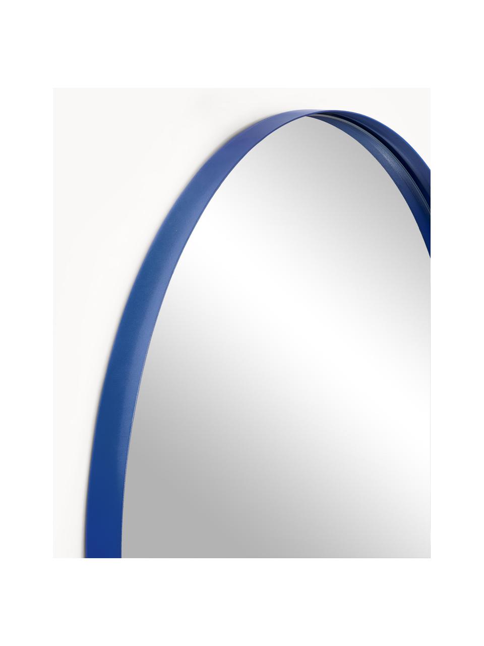 Espejo de pared redondo de metal Ivy, Estructura: metal con pintura en polv, Espejo: cristal, Parte trasera: tablero de fibras de dens, Azul, Ø 55 x F 3 cm