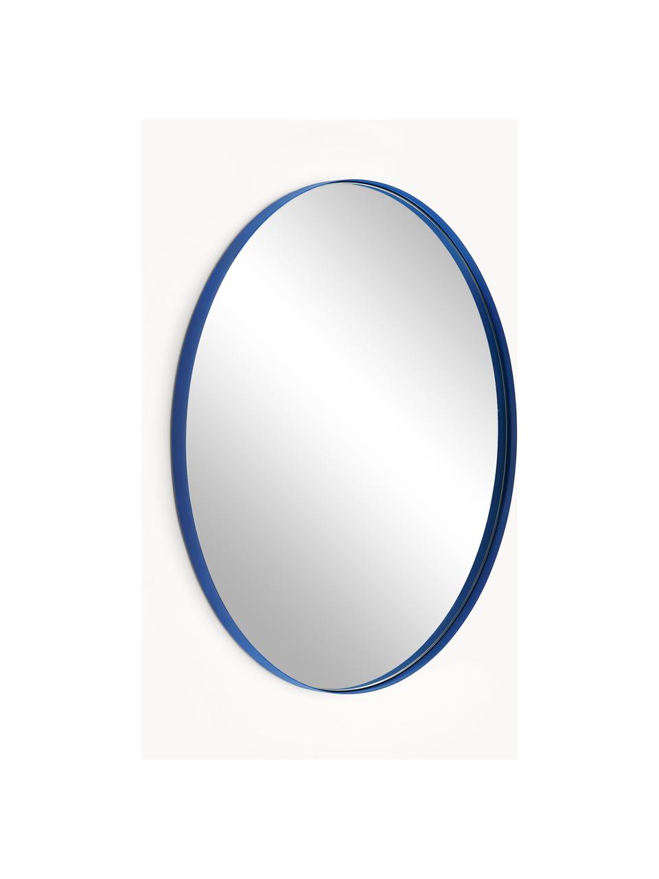 Specchio rotondo da parete Ivy, Cornice: metallo verniciato a polv, Superficie dello specchio: lastra di vetro, Retro: pannello di fibra a media, Blu, Ø 55 x Prof. 3 cm