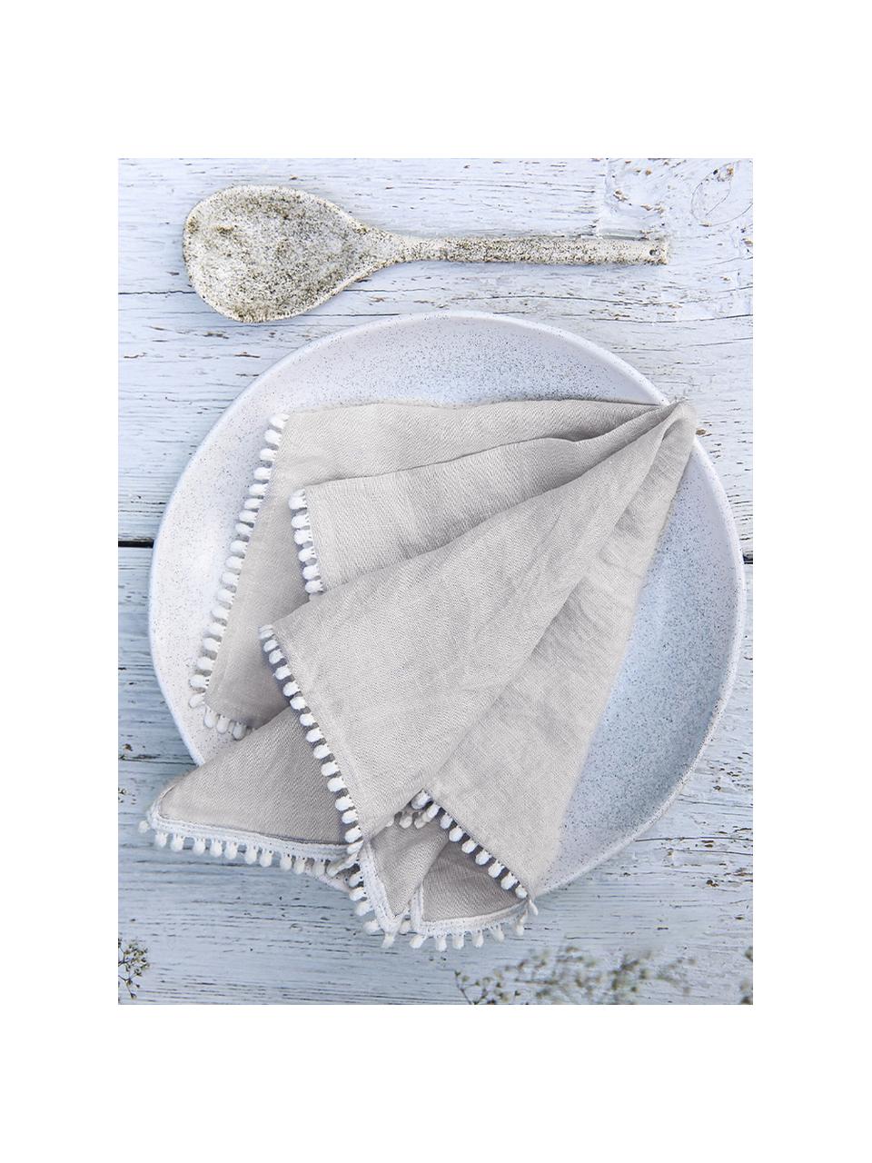 Serviettes en pur lin délavé Pom Pom, 4 pièces, Gris clair