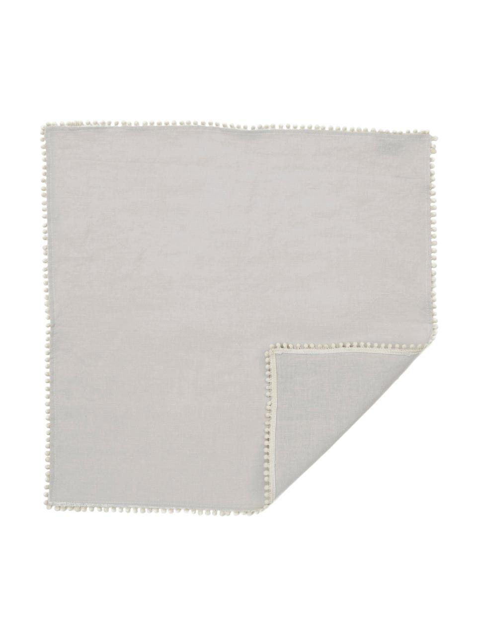 Plátěný ubrousek s efektem soft-washed Pom Pom, 4 ks, Světle šedá