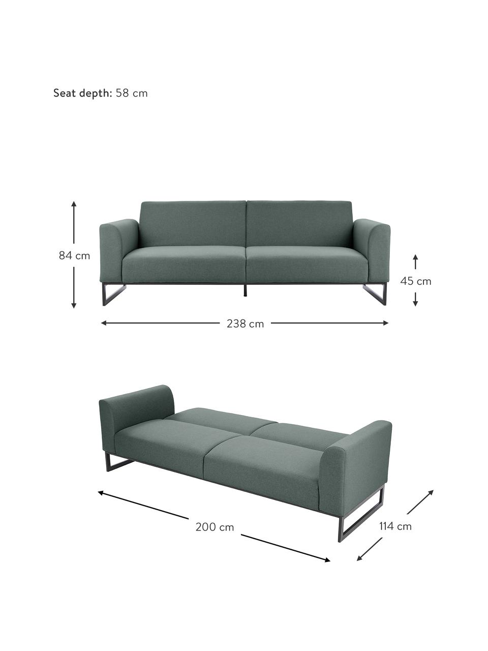 Pohovka na spanie Josephine (3-miestna), Zelená, Š 238 x H 85 cm