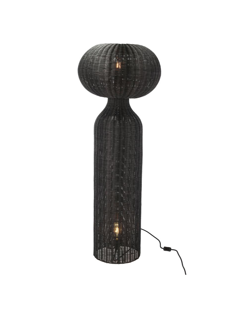Stojací lampa z ratanu Vinka, Černá, V 130 cm