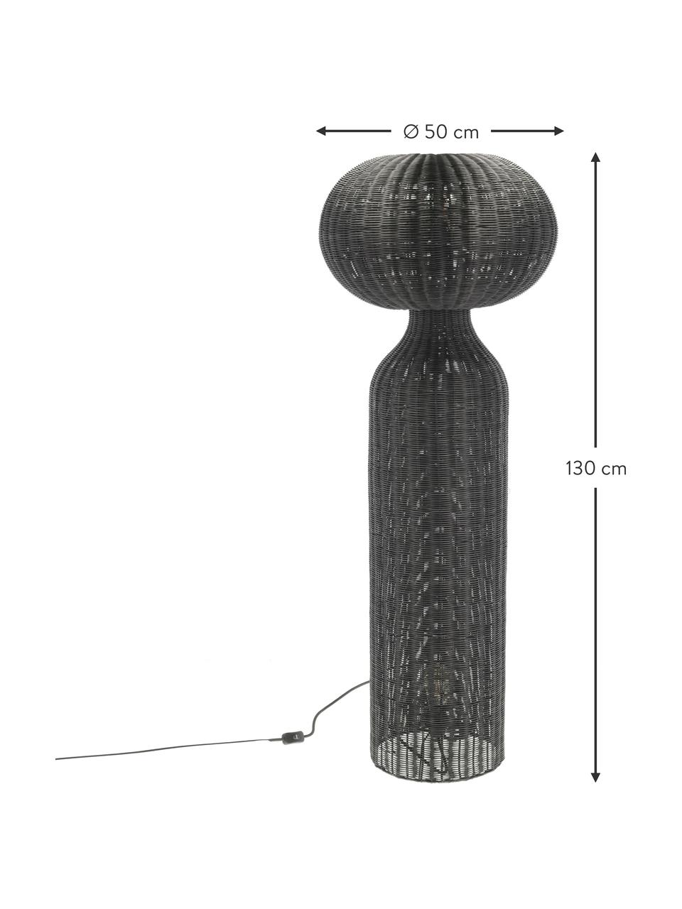 Lampada da terra in rattan Vinka, Lampada: rattan, Nero, Alt. 130 cm