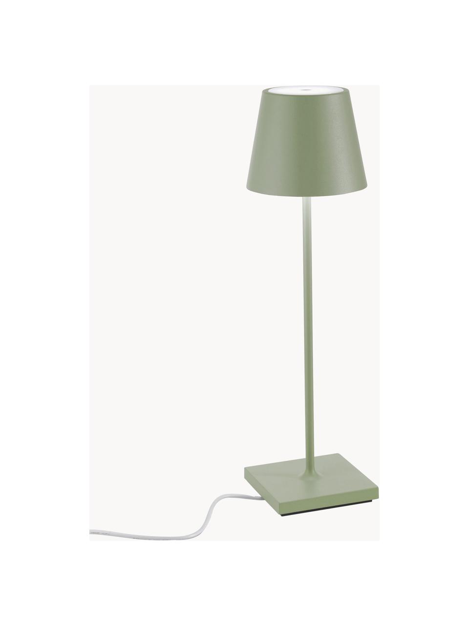 Lampada da tavolo portatile a LED con luce regolabile Poldina, Lampada: alluminio rivestito, Verde salvia opaco, Ø 11 x Alt. 38 cm