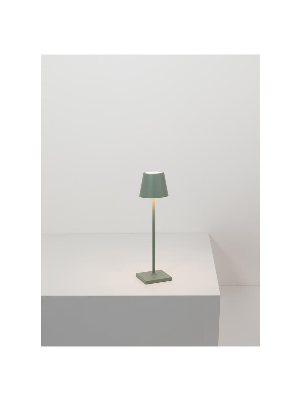 Lampada da tavolo portatile a LED con luce regolabile Poldina, Lampada: alluminio rivestito, Verde salvia opaco, Ø 11 x Alt. 38 cm