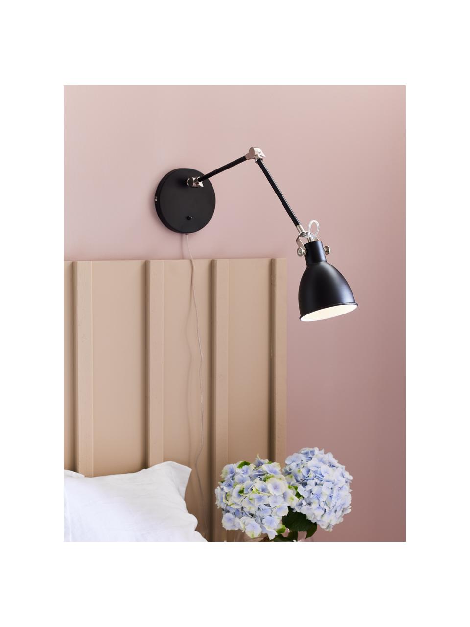 Verstelbare wandlamp House met stekker, Lampenkap: gecoat metaal, Zwart, D 84 x H 18 cm