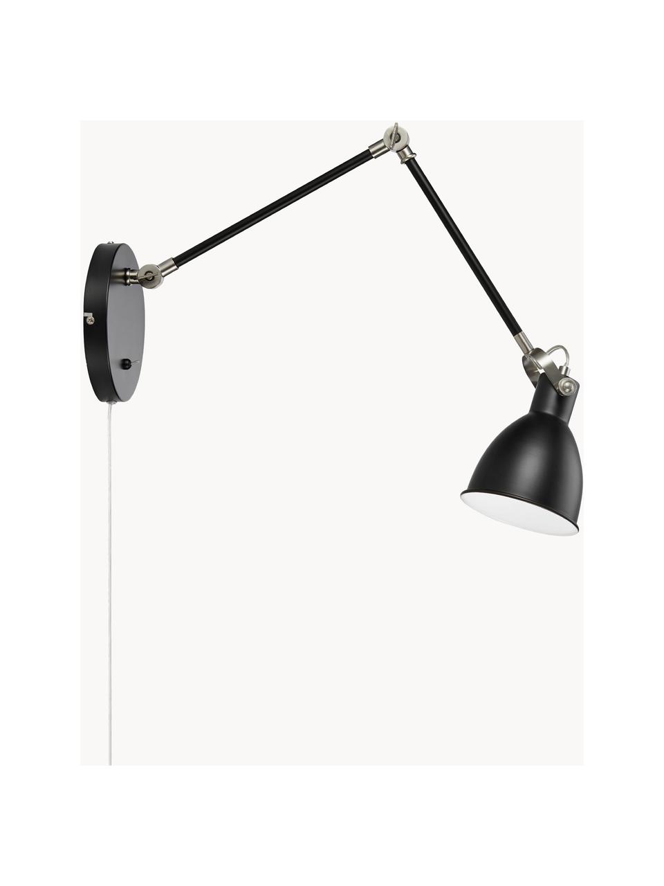 Verstelbare wandlamp House met stekker, Lampenkap: gecoat metaal, Zwart, D 84 x H 18 cm