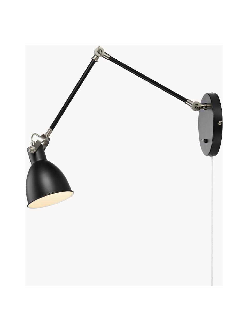 Aplique orientable House con enchufe, Pantalla: metal recubierto, Cable: plástico, Negro, F 84 x Al 18 cm