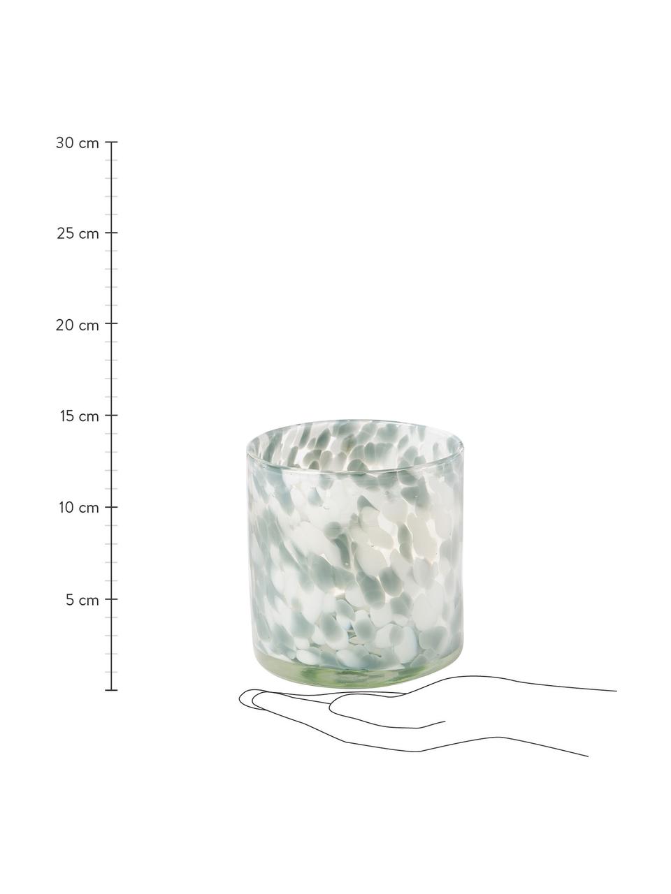 Waxinelichthouder Bablu met polkadot patroon, Glas, Groen, wit, Ø 12 x H 12 cm