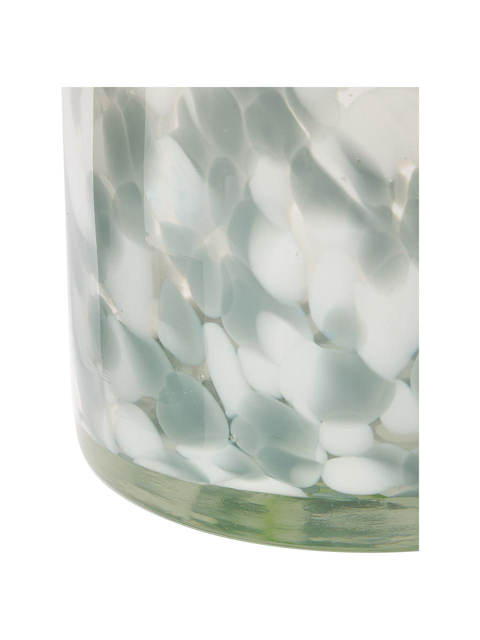 Waxinelichthouder Bablu met polkadot patroon, Glas, Groen, wit, Ø 12 x H 12 cm