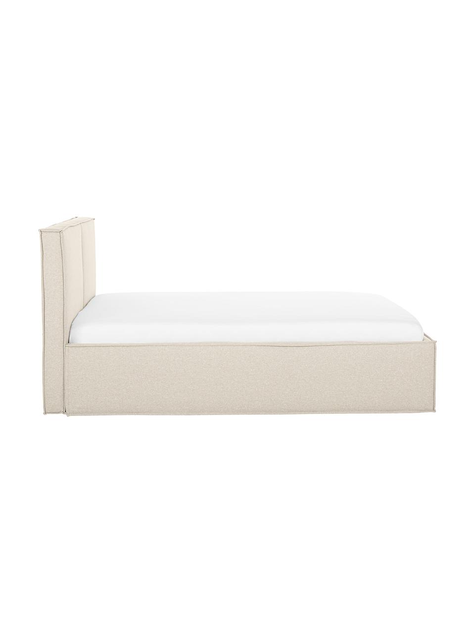 Gestoffeerd bed Dream met opbergruimte in donkerbeige, Bekleding: polyester (gestructureerd, Frame: massief grenenhout, FSC-g, Geweven stof donkerbeige, B 200 x L 200 cm