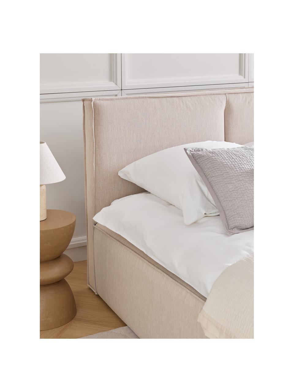 Polsterbett Dream mit Stauraum, Bezug: Polyester (Strukturstoff), Korpus: Massives Kiefernholz, FSC, Webstoff Dunkelbeige, B 160 x L 200 cm