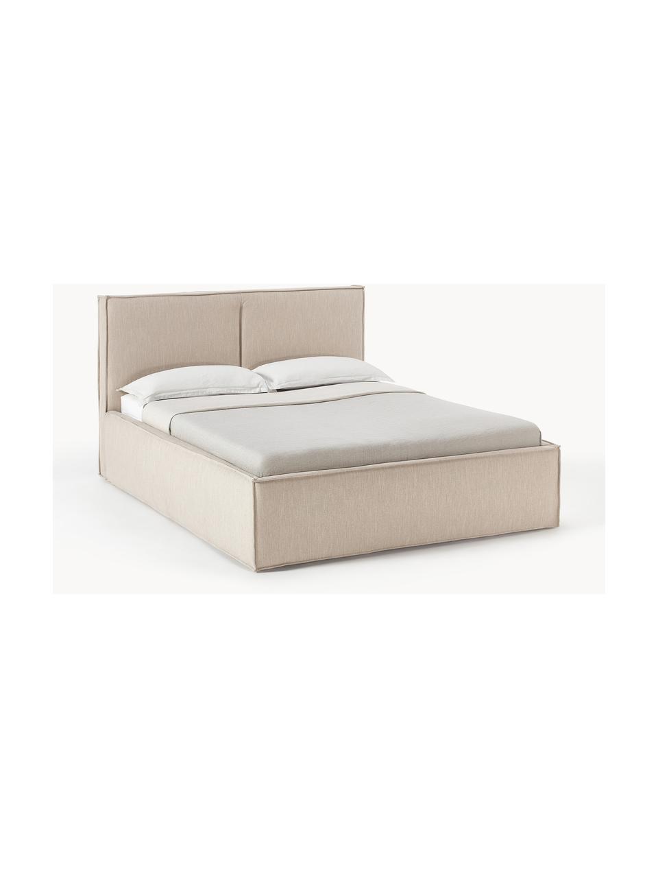 Cama tapizada Dream, con espacio de almacenamiento, Tapizado: poliéster (texturizado) A, Estructura: madera de pino maciza con, Tejido beige, An 200 x L 200 cm