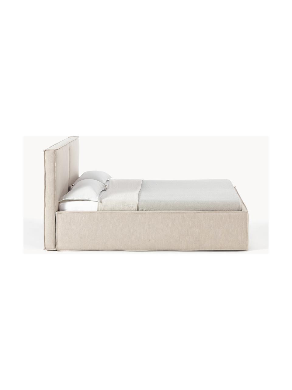 Cama tapizada Dream, con espacio de almacenamiento, Tapizado: poliéster (texturizado) A, Estructura: madera de pino maciza con, Tejido beige, An 200 x L 200 cm