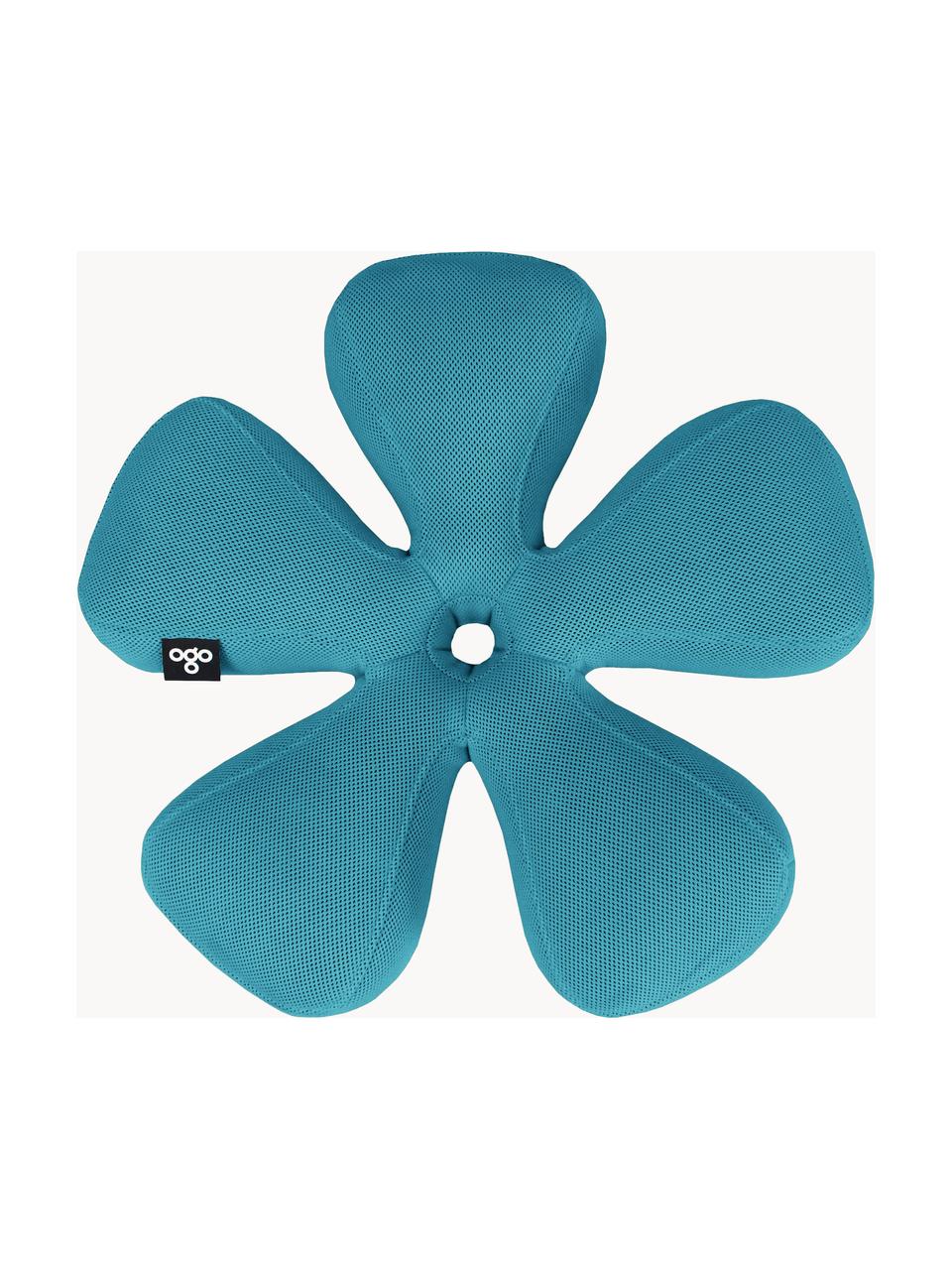 Puf artesanal pequeño para exterior Flower, Tapizado: 70% PAN + 30% PES, imperm, Azul petróleo, Ø 72 x Al 17 cm