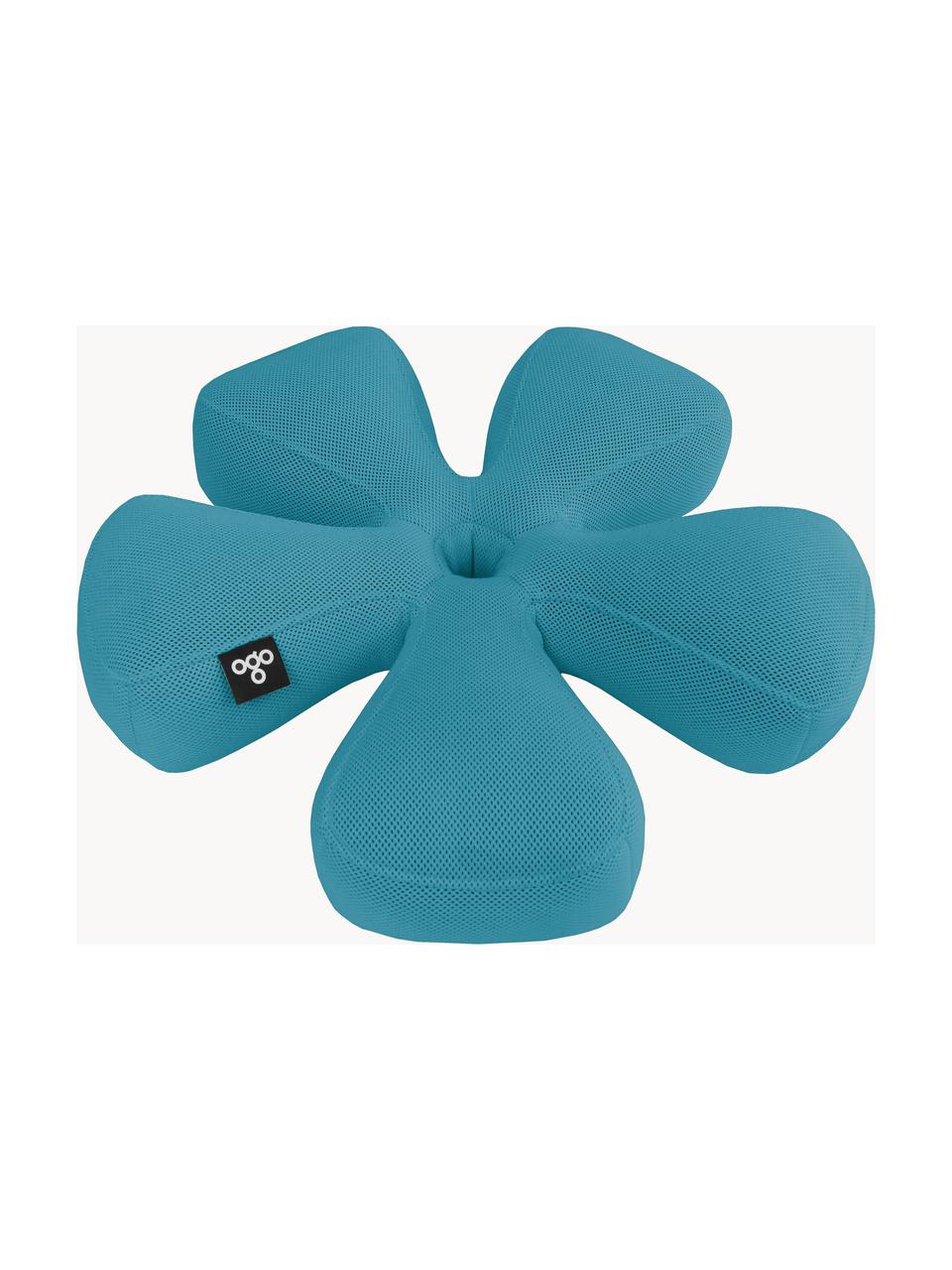 Puf artesanal pequeño para exterior Flower, Tapizado: 70% PAN + 30% PES, imperm, Azul petróleo, Ø 72 x Al 17 cm