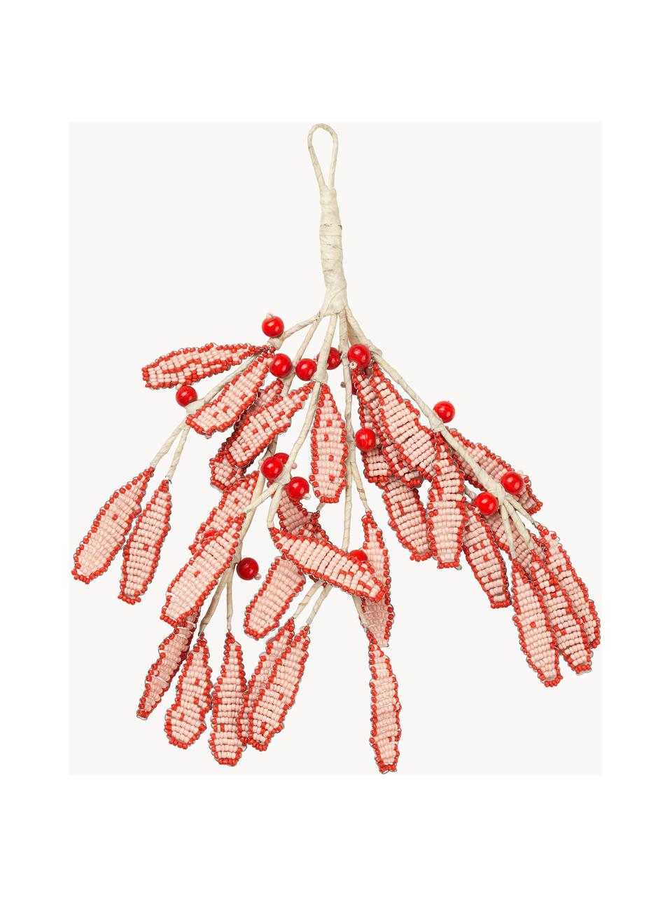 Handgefertigter Baumanhänger  Mistletoe, Glasperlen, Rot, Off White, B 17 x H 18 cm