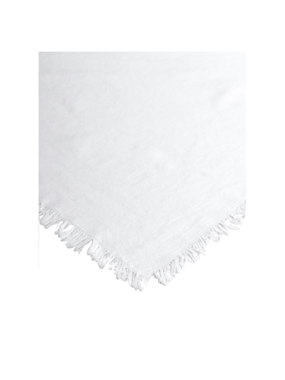 Obrus z bawełny z frędzlami Nalia, 100% bawełna, Biały, Dla 4-6 osób (S 160 x D 160 cm)