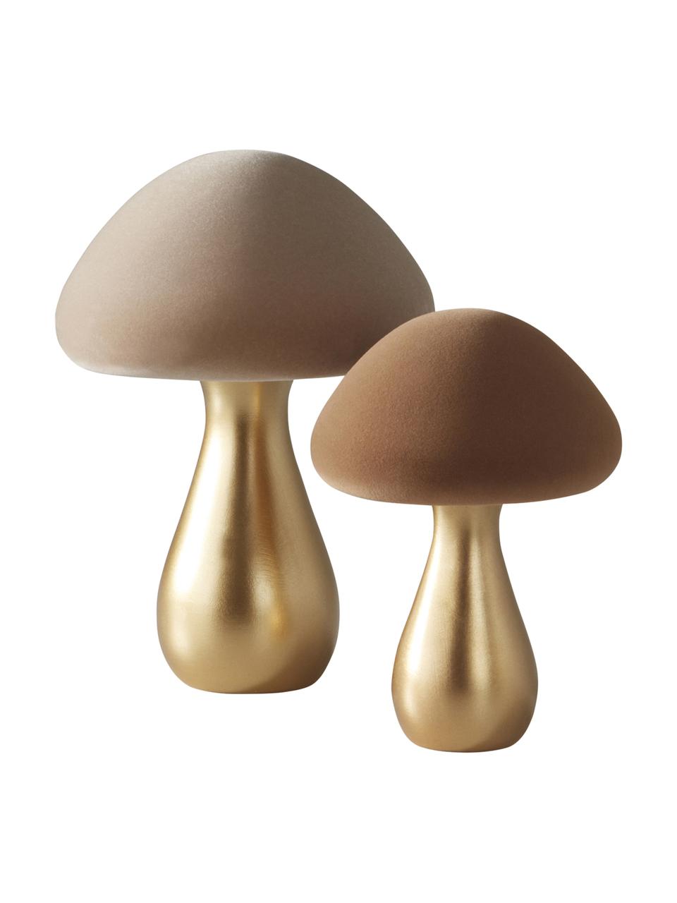 Champignon décoratif Kalle, 2 élém., Polyrésine avec toucher velouté, Brun clair couleur dorée, beige, Lot de différentes tailles