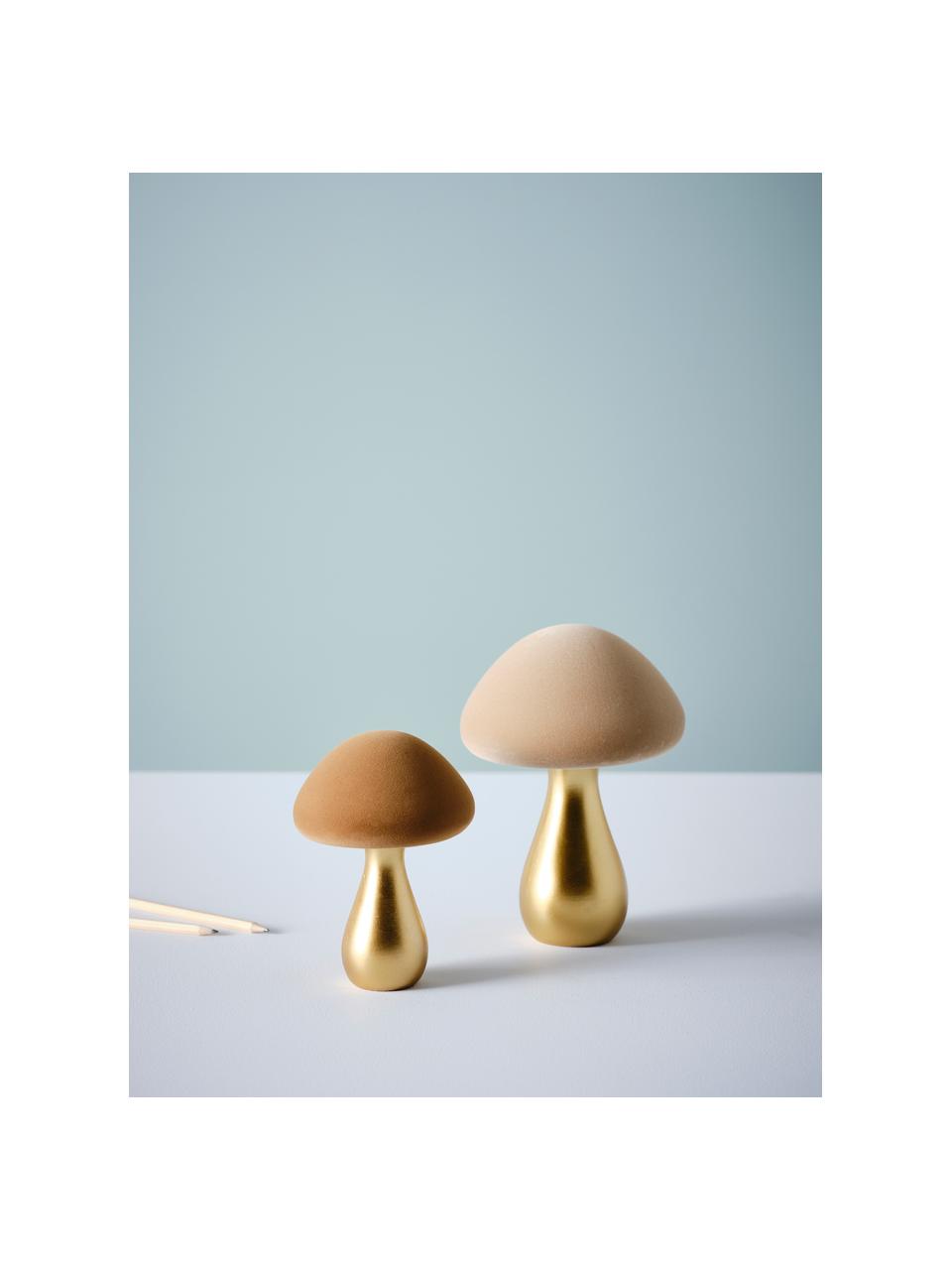 Set 2 funghi decorativi Kalle, Poliresina dal tatto vellutato, Marrone chiaro, dorato, beige, Set in varie misure