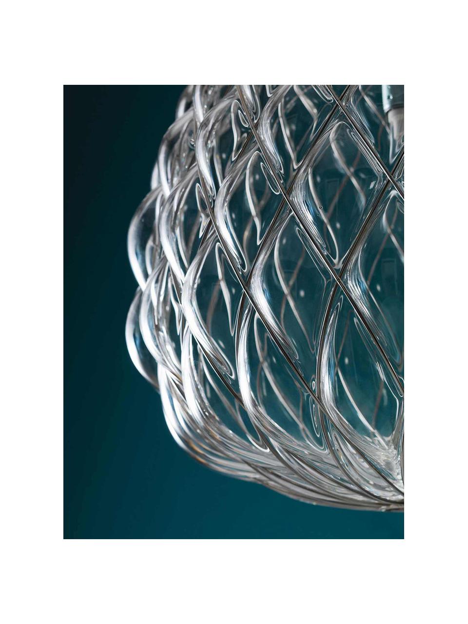 Handgefertigte Pendelleuchte Pinecone, Lampenschirm: Glas, Metall, galvanisier, Transparent, Silberfarben, Ø 50 x H 52 cm