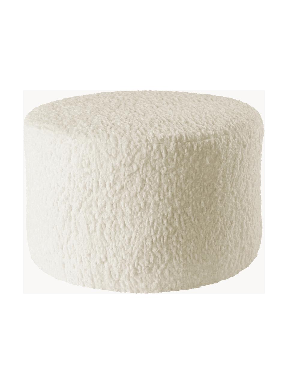 Pouf in teddy per bambini Marbella, Rivestimento: poliestere, Struttura: legno, Bianco crema, Ø 40 x Alt. 28 cm