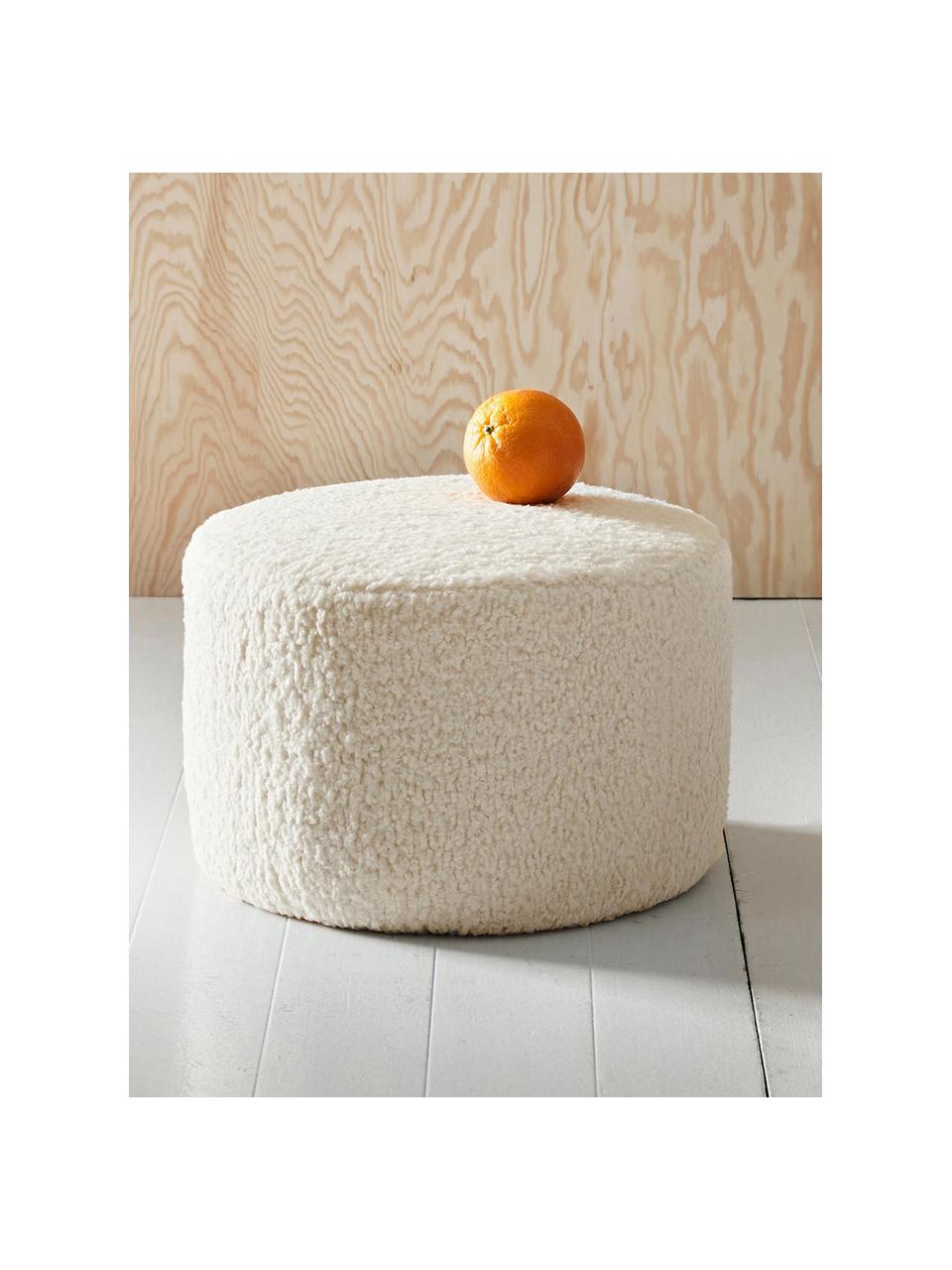 Pouf in teddy per bambini Marbella, Rivestimento: poliestere, Struttura: legno, Bianco crema, Ø 40 x Alt. 28 cm