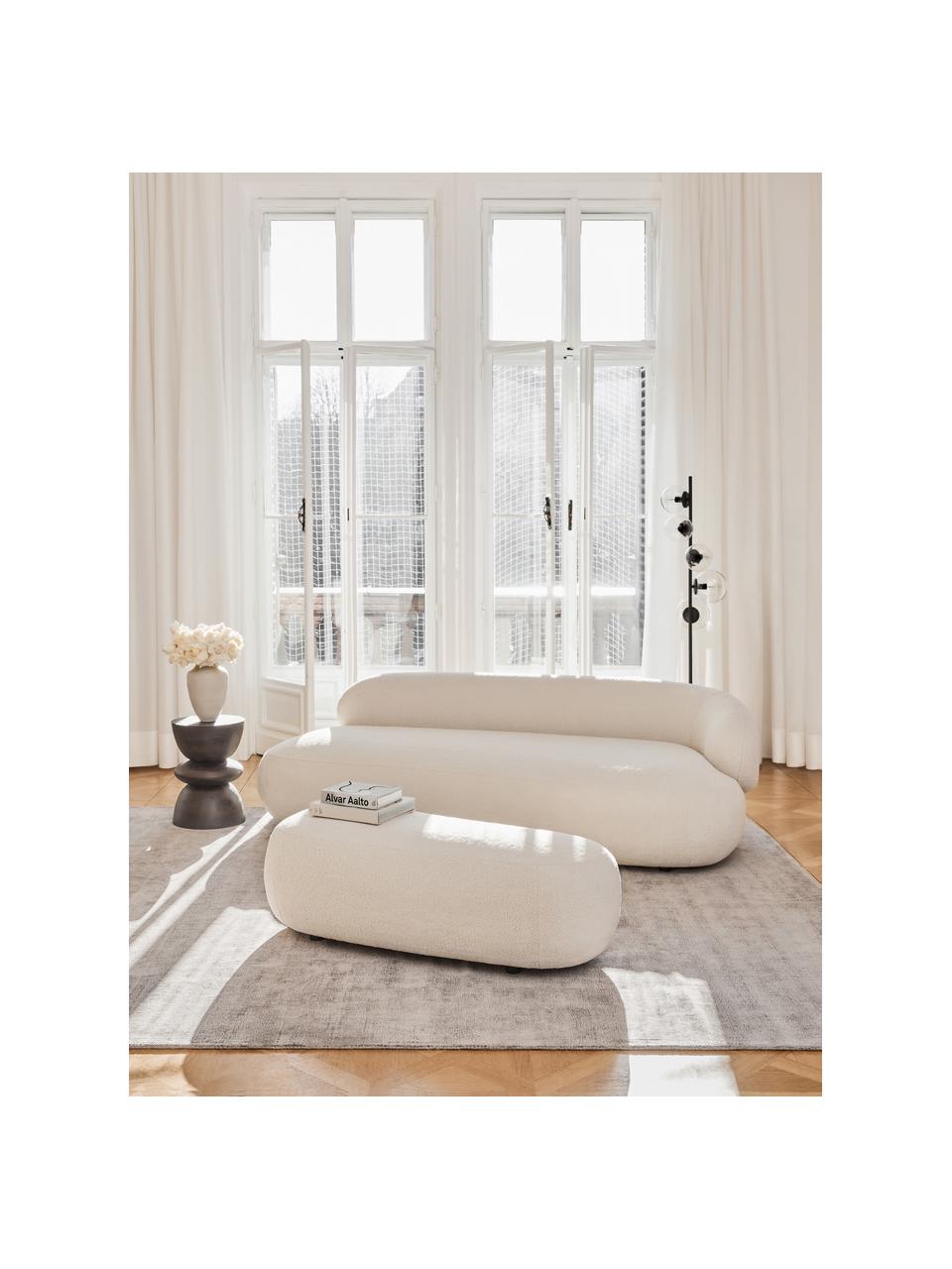 Sofá de borreguillo Alba (3 plazas), Tapizado: tejido bouclé (100% polié, Estructura: madera de abeto maciza, m, Patas: plástico Este producto es, Borreguillo blanco Off White, An 235 x F 114 cm, respaldo derecho