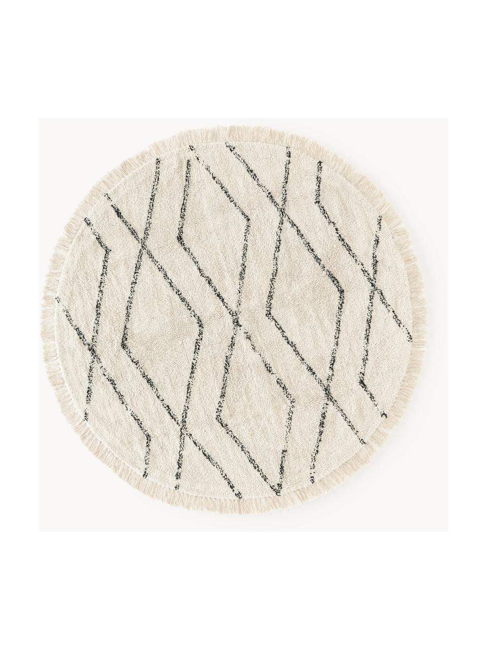 Okrúhly bavlnený koberec s diamantovým vzorom Bina, 100 %  bavlna, Béžová, čierna, Ø 110 cm (veľkosť S)