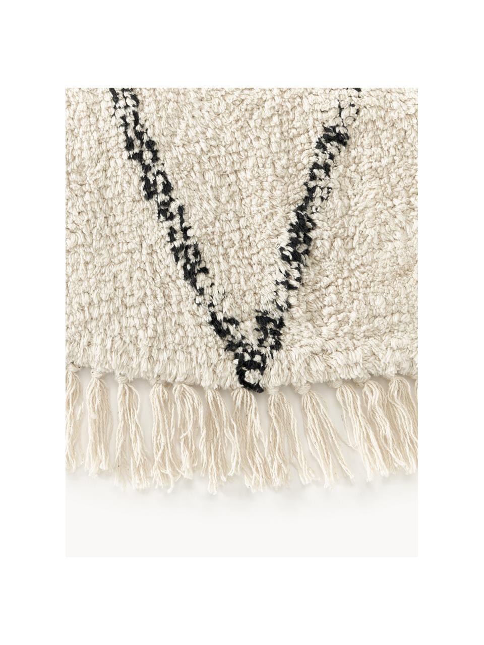Ručně všívaný kulatý bavlněný koberec se vzorem Bina, 100 % bavlna, Béžová, černá, Ø 110 cm (velikost S)