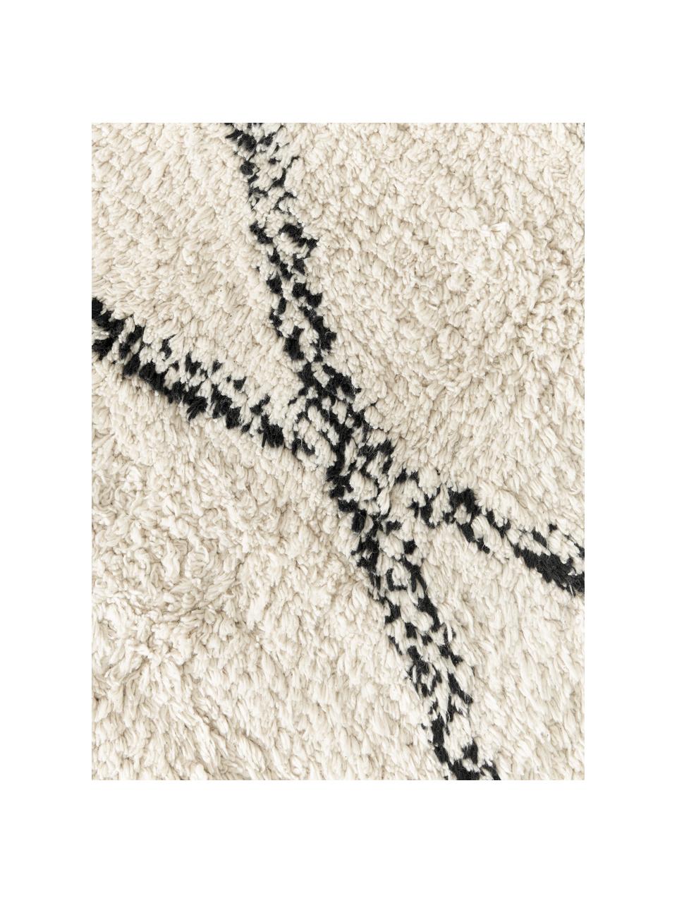 Alfombra redonda artesanal de algodón Bina, 100% algodón, Beige, negro, Ø 110 cm (Tamaño S)
